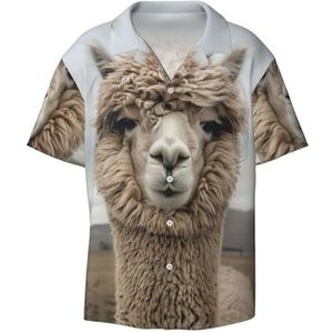 YJxoZH I Love Alpacas Print Heren Jurk Shirts Casual Button Down Korte Mouw Zomer Strand Shirt Vakantie Shirts, Zwart, 4XL