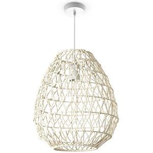 Paco Home Hanglamp Bamboe Eetkamerlamp Mand Lamp Hangend Papier Pendellamp Papier Gras Boho Natuurlijk Bar E27, Soort lamp:Hanglamp - Type 2, Kleur:Créme (Ø30 cm)