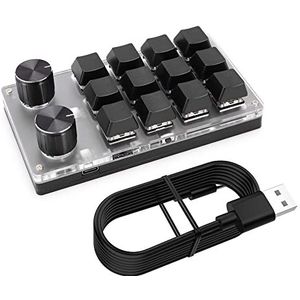 AMZLORD Mro-compatibel aangepast gangtoetsenbord 12 toetsen + 2 knoppen plug and play programmeerbaar muzikaal toetsenbord, handmuzikaal toetsenbord voor kantoor, spel, muziek, media (Blk)