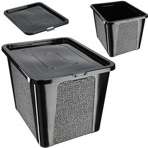 KADAX Rechthoekige opbergdoos met deksel, opbergcontainer, stapelcontainer, plastic doos, kunststof doos, ruimtebesparende opbergdoos (30 l, zwart)