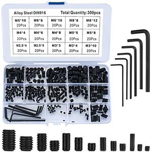 300 Set van Madenschroeven, Inbusschroef Muffen Assortiment Kit, M2.5/M3/M4/M5/M6/M8 Inbusschroeven Alloy Koolstofstaal met Inbussleutel - Zwart