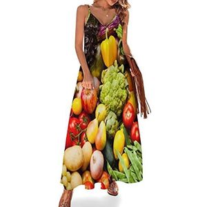 Veganistisch voedsel fruit vrouwen sling maxi jurken V-hals casual mouwloze verstelbare riem sexy lange jurk