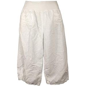 K-Milano Dames 3/4 broek / linnen broek van luchtig aangenaam te dragen linnen, comfortabele snit, elastische band, 2 opgestikte zakken voor, lengte ca. 72 cm, maten M - 3XL, wit, XL/XXL