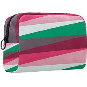 Cosmetische tas voor dames,kleine make-uptas voor portemonnee,Lijnen Driehoek Strepen Roze Groen,Cosmetische reistas,make-uptasje