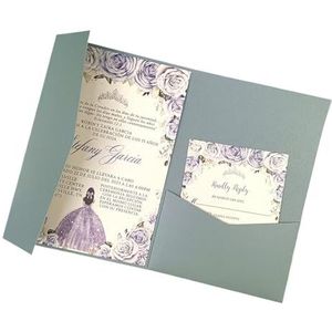 Bruiloft uitnodigingskaarten 50 Rose Laser Cut Tri-fold bruiloft uitnodiging kaarten kit zak uitnodiging envelop (kleur: parel stoffig blauw, maat: blanco set)