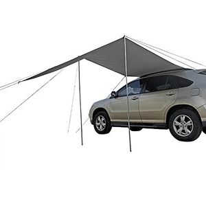 Blueshyhall Autoluifel, 440 x 200 cm, waterdicht, zonnezeil, camping, dakluifel voor auto, zonnescherm, achterklep, voor auto, SUV, caravan, buiten, grijs