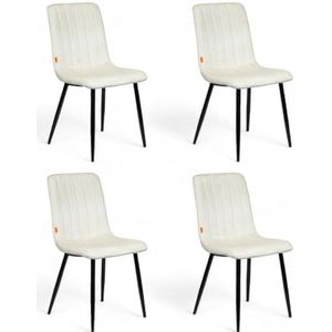 Eetkamerstoelen set van 4 Beige - Woonkamer stoel - Kantoor stoel - Fluwelen fauteuil stoel - Roestvrij stalen keukenstoel - Zwarte metalen poten - Polyester stoel