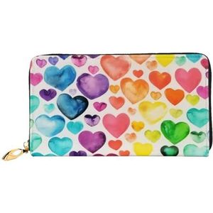 CRJSYCBYB Lente Gelukkig Pasen Vakantie Gedrukt Lederen Portemonnee Echt Lederen Clutch Purse Draagbare Reistas, Regenboog Harten, Eén maat