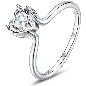 Damesring 925 sterling zilver Heldere liefdesringen Oogverblindende glanzende hartvorm Kristallen vingerring Bruiloft verlovingssieraden