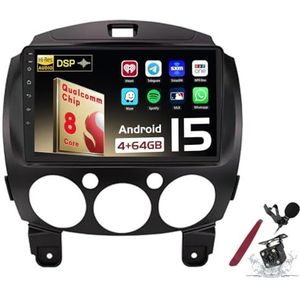 Android 15 Autoradio Sat Navi voor M-azda 2(2007-2014) 9 Inch Touchscreen Multimedia Speler met Draadloze Carplay GPS Navigatie FM RDS Bluetooth 5G-WiFi SWC DSP,M100s