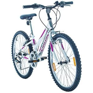 Multibrand Probike Adventure Mountainbike, 24 inch, Shimano 18 versnellingen, meisjesfiets en jongens, geschikt vanaf 130-155 cm (wit roze)