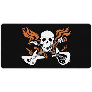Schedel met gekruiste vlammende gitaren mode bureau muismat antislip gaming muismat accessoires decor 30 x 60 cm