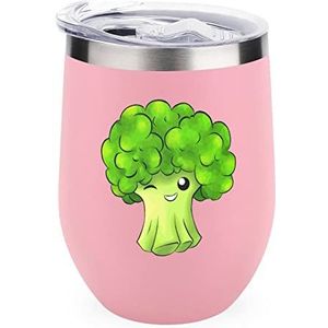 Grappige Cartoon Broccoli Geïsoleerde Tumbler met Deksel Leuke Roestvrij Staal Koffie Mok Duurzaam Thee Cup Reismok Roze-stijl