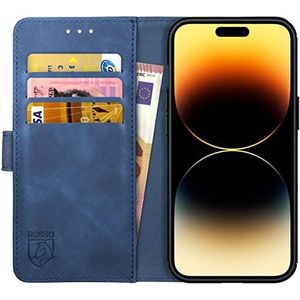 Rosso Element Book Case Wallet Hoesje Geschikt voor voor iPhone 14 Pro Max | Portemonnee | 3 Pasjes | Magneetsluiting | Stand Functie | Blauw