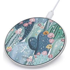 Mooie Pastel Vintage Cactussen Leuke Oplader Pad 10W Ronde Snelle Opladen Stand met Usb-kabel