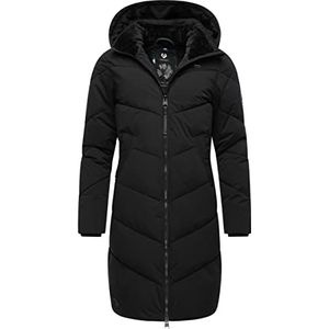 Ragwear Rebelka Wintermantel voor dames, warme gewatteerde jas, lang, met afneembare capuchon, XS-6XL, Black22, S