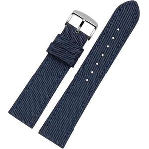 InOmak Horlogeband van nylon, 20/22/24 mm, reservearmband, Blauw, 19mm-silver Clasp, strepen