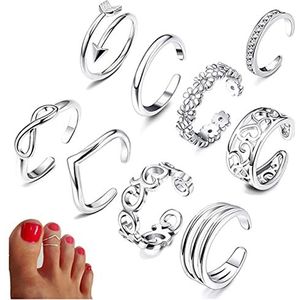 Ringen Zomer strand vakantie knokkel voet ring open teen ringen set for vrouwen meisjes vinger hart ring verstelbare sieraden 925 Sterling Zilver Ring (Color : 9PCS, Size : Rose Gold Color)