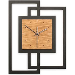 Kreative Feder Designer-wandklok van hout 46,5 x 59 cm met wijzers van geborsteld aluminium - designklok met fluisterstil uurwerk (stil kwartsuurwerk)
