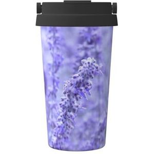 EdWal Paarse Lavendel Gekleurde Bloemen Print Geïsoleerde Koffie Cup Tumbler, Herbruikbare Koffie Reizen Mok voor Warm/Ijs Koffie Thee