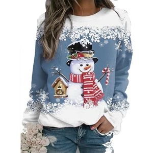 Kerstmotief trui dames trui top sneeuwpop print casual sport 3D print actieve streetwear blouse kersttrui dames hot style(Style 6,L)