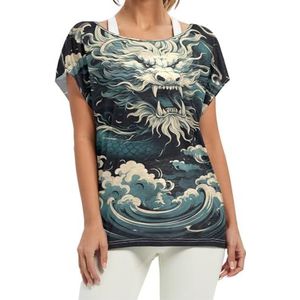 Abstract Dragon Art korte vleermuismouwen shirt ronde hals T-shirts losse tops voor meisjes, Patroon, S