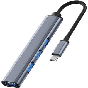 4-poorts USB-hub, Magnet - 4-in-1 met 1 x USB 3.0 en 3 x USB 2.0, zilvergrijs, voor laptops met iOS, WS en andere interface-apparaten (USB-C-hub)