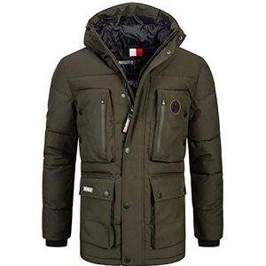 Geographical Norway Winterjas voor heren, parka, capuchon, patch op zak, borst en mouw, kaki, M