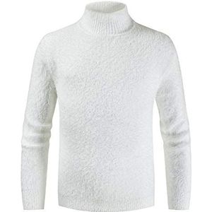 PRJN Herentruien Slim Fit Coltrui Twisted Gebreide Truien Heren Trui Coltrui Kabel Gebreide Pullover Jumpers Lange Mouw Basic Truien Slim Fit Knitwear Heren Pullover, F-wit, XXL