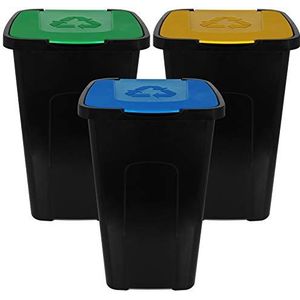 TW24 Vuilnisbak 50L met klapdeksel set van 3 recycling afvalbak afvalemmer