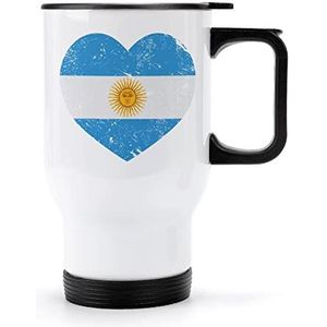 Argentinië Retro Hartvormige Vlag Reizen Koffie Mok Met Handvat Geïsoleerde Rvs Tumbler Met Deksel Auto Drinken Cup 15oz