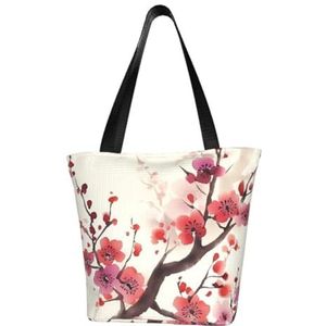 GeRRiT Londen gedrukt Casual schoudertas grote capaciteit Tote tas boodschappentas, Japanse lente pruim bloemen, Eén maat