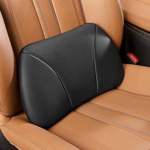 POKSRI 1 stuk echt rundleer kussen lendensteun auto, memory foam kussen, lendenkussen, echte leren rugleuning, decoratie, blackroll, outdoor, kussen, sofa(zwart)