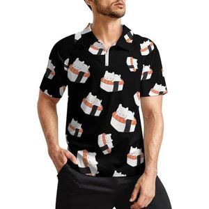 Kawaii Sushi Kat Heren Golfpoloshirts Klassieke Fit T-shirt met korte mouwen Gedrukt Casual Sportkleding Top XL