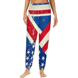 Vintage Britse en Amerikaanse vlag dames pyjama lounge broek elastische tailleband nachtkleding bodems print