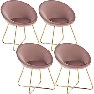 WOLTU eetkamerstoelen set van 4 fluwelen zitting metalen poten stoel woonkamer moderne woonkamer, roze BH217rs-4
