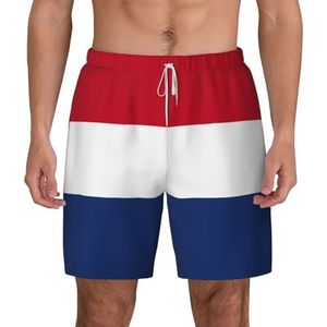 EdWal - Dubbellaags Strandshort - Wit - Heren Zwembroek met Nederlandse Vlag