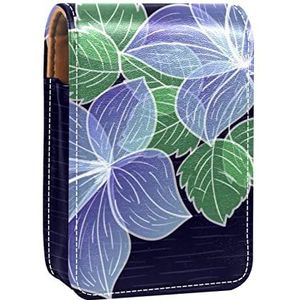 Hand getrokken paarse bloem draagbare lippenstift geval voor op reis,Mini lippenstift opbergdoos met spiegel voor vrouwen dames, lederen cosmetische etui, Meerkleurig, 9.5x2x7 cm/3.7x0.8x2.7 in