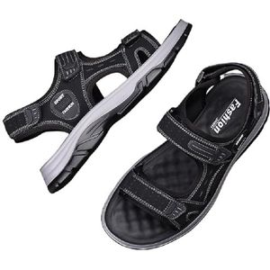 DRNSYHX Sandalen voor heren en heren, leren sandalen met brede pasvorm, wandelsandalen voor sport, outdoor, open teen, comfortabele zachte zomerstrandschoenen, verstelbare riemen - voor reizen,