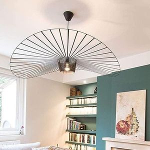 Retro Hanglamp Vertigo Kroonluchter, Glasvezel + Vezel Doek Hoed Ontwerp Moderne Woonkamer Keuken Badkamer Decoratieve Verlichting, E27 Zwart 120cm