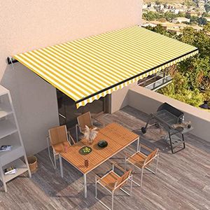 Rantry Casa Zonnezeil, automatisch intrekbaar, 600 x 350 cm, geel en wit, voor buiten, privacy, balkon, terras, huismeubels