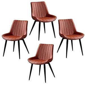 GEIRONV Kantoorstoelen Set van 4, kunstmatige lederen smeedijzeren kruk benen eetkamerstoel woonkamer slaapkamer balkon stoel Eetstoelen (Color : Orange, Size : Black feet)