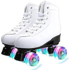 Rolschaatsen voor dames Skates Witte rolschaatsen voor dames en heren, klassieke quad-rolschaatsen met LED-verlichte PU-wielen voor beginners Outdoor Indoor A,38