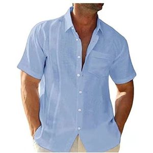 Herenoverhemd Met Korte Mouwen, Businessoverhemd, Strijkvrij, Casual Overhemd, Zomeroverhemd, Basic Overhemd For Heren heren t-shirt(Blue A,3XL)
