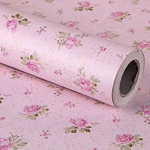 Zelfklevende roze bloemen contactpapier plankvoering pel-en-plak behang voor meubels dressoir laden kast 48 x 450 cm