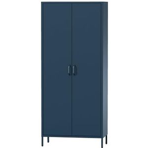 Jan Nowak Kledingkast 2 Deuren, Metalen Kast - Flavio | 80 x 185 x 45 cm | Planken, Kledingstang, Magneetsluiting, Glanzend Oppervlak | Ruime Garderobekast voor Slaapkamer Kinderkamer | Marineblauw