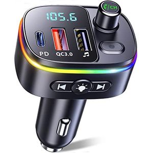 Mohard FM-Zender voor Auto Bluetooth 5.0, QC3.0 & PD 18W USB C Autolader, 9 RGB-Achtergrondverlichte auto Bluetooth-Ontvangers, Bluetooth-Autoadapter Ondersteunt Handsfree Bellen