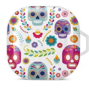 Mexicaanse schedels oordopjes hoesje compatibel met Samsung hard shell beschermhoes witte stijl