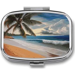 Kokospalmboom Zand Strand Pillendoos Pil Case Leuke Pil Organizer Pil Houder Geneeskunde Pil Organizer Pil Container Dagelijkse Pil Organizer Kleine Pillendoos Pil Case voor Portemonnee Pocket