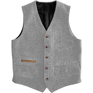 Yiaisafa Casual Heren Pak Vesten Wol Tweed Vest Visgraat Retro West Groomsman Gevoerd Vintage Bruiloft Jacht, Zilver, M